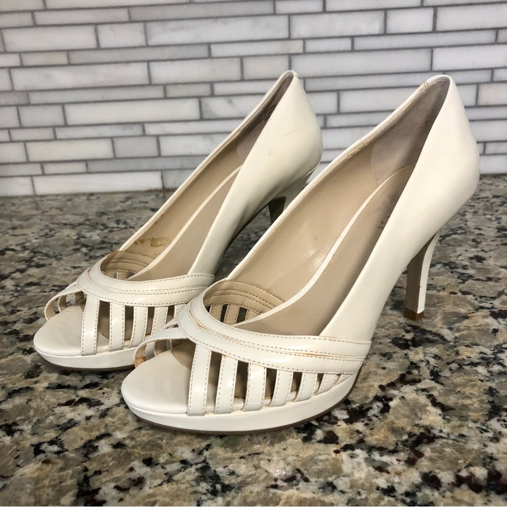 Nine West Open Toe White Heels | Size 7